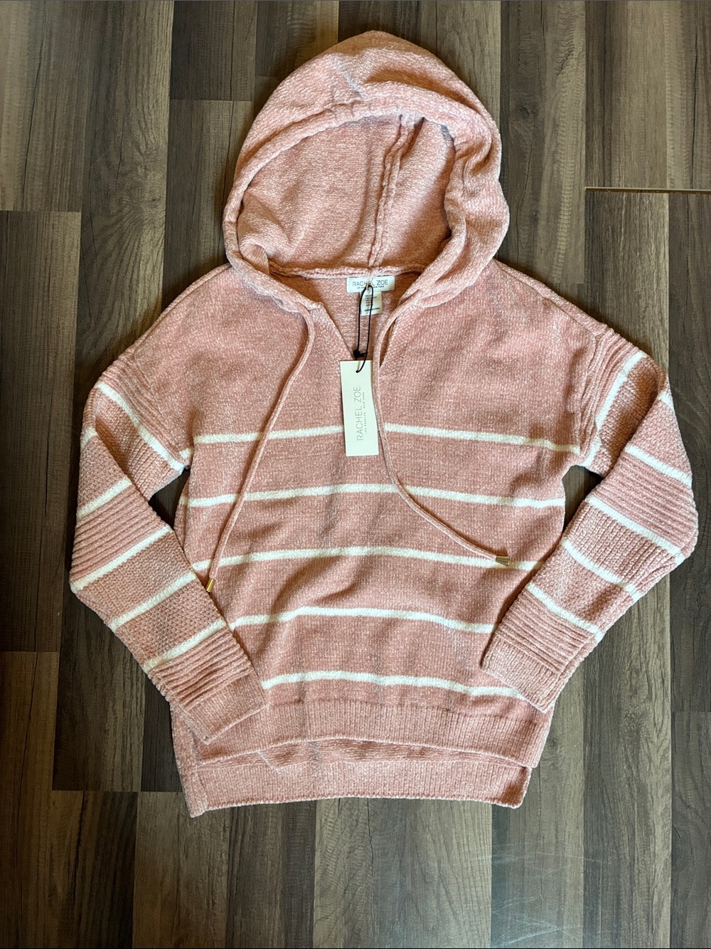 Rachel Zoe Blush Peach Striped Knit Hoodie- NWT- Size XS?